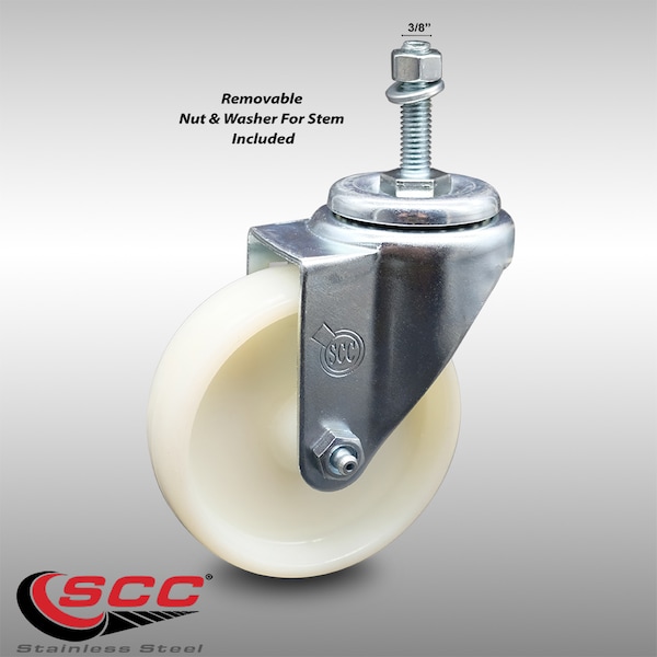 4 Inch SS Nylon Wheel Swivel 3/8 Inch Threaded Stem Caster Wheel